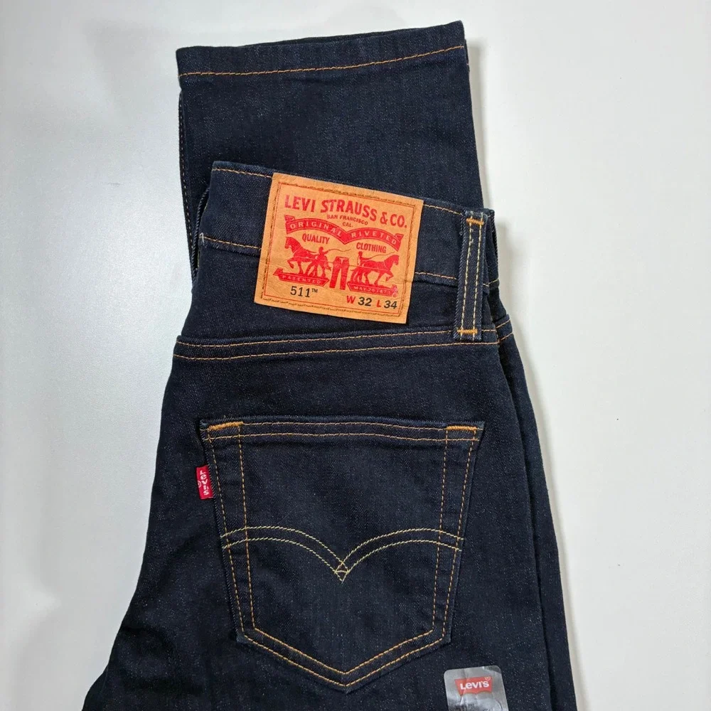 NEW Levi's 511 Slim Fit Jeans 32x34 Dark Indigo Stretch Denim USA Cowboy